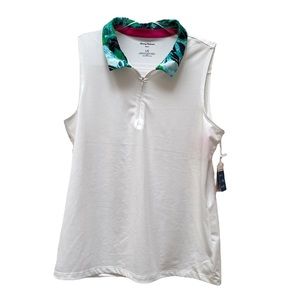Tommy Bahama Golf 1/4 Zip Sleeveless Polo Shirt Floral Tropical Hawaiian Collar